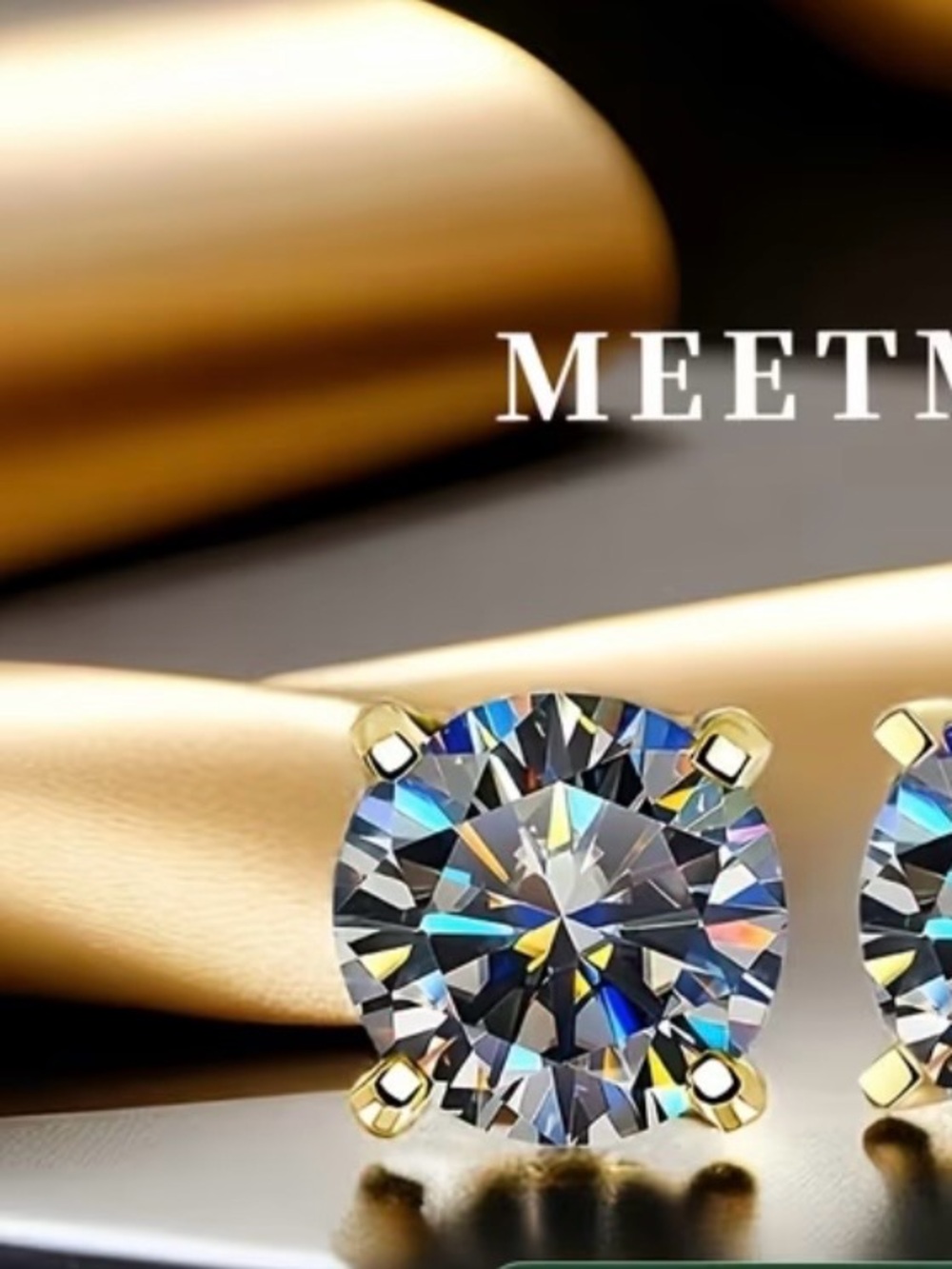 Gold Round moissanite Stud Earrings - grey Sparkle GRA Certified